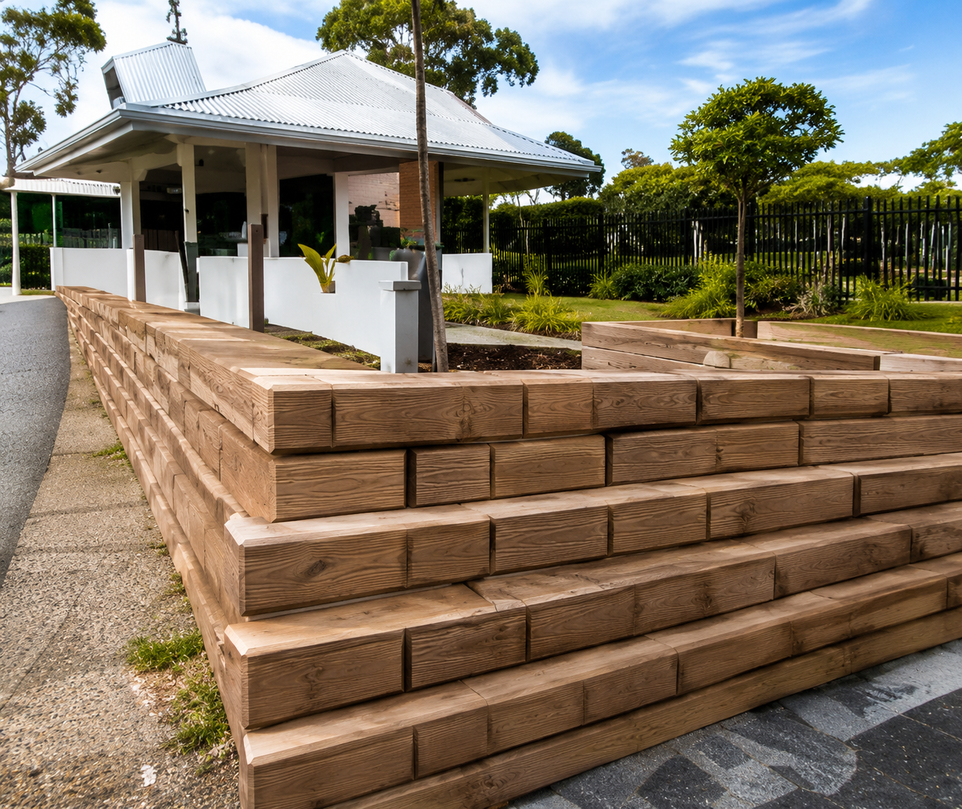 Timber sleeper retaining wall structure